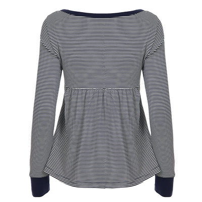 Blusa Rayada de Cintura Alta con Detalle de Encaje y Manga Larga Versátil - Image 13