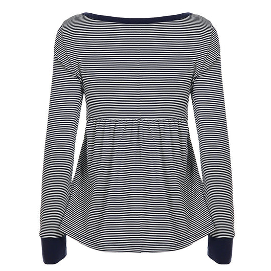 Blusa Rayada de Cintura Alta con Detalle de Encaje y Manga Larga Versátil - Image 13