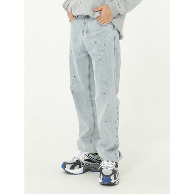 Jeans Rectos Sueltos con Efecto Paint Splash Azul - Image 10