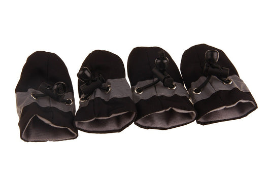 Four blue pet booties with grey trim and adjustable blue drawstrings, designed for dogs or puppies. - Image 11