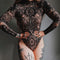 Women's Vintage Slim Jumpsuit with Abstract Print and Long Sleeves