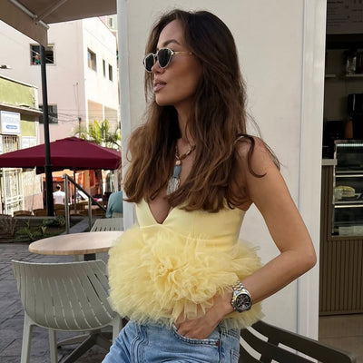 Tirantes Patchwork de Malla con Escote en V para Mujer - Image 9
