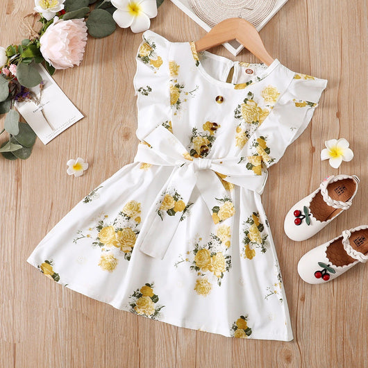 Vestido Infantil Floral con Volantes y Cinturón para Niñas - Image 17