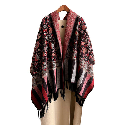 Bufanda Étnica Otoño-Invierno con Flores y Borlas de Hilo Hilado - Image 5