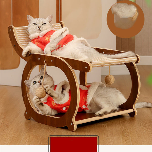 Cama Rascador para Gatos de Madera Sólida y Fibra de Sisal