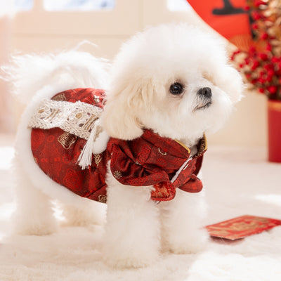 Elegante Qipao Festivo para Mascotas - Vestido Rojo Año Nuevo Chino con Encaje y Pelaje Sintético - Image 7