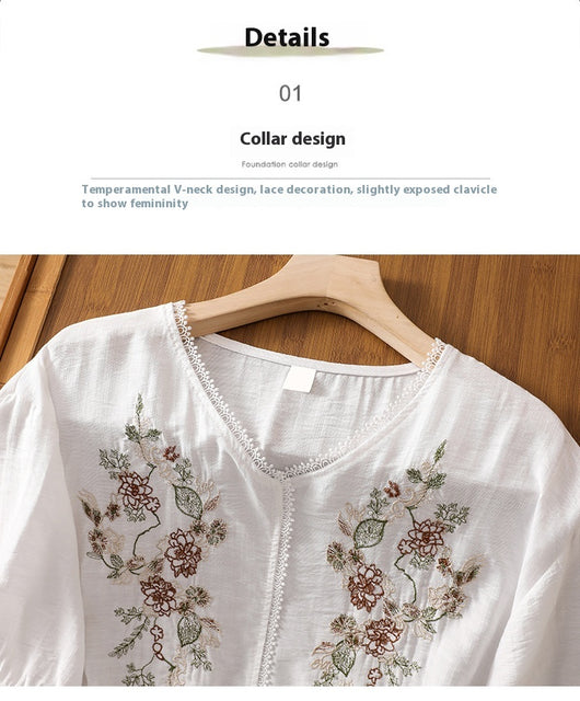 Blusa Suelta de Algodón y Lino con Escote V y Manga Corta para Mujer - Image 39