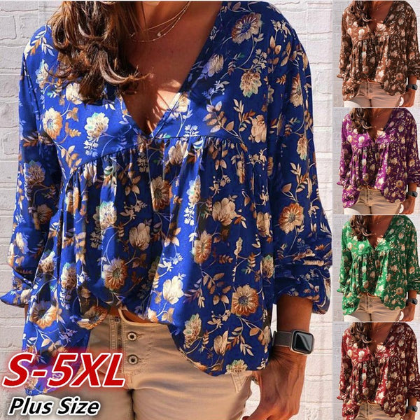 Blusa Personalizada con Escote en V y Estampado para Mujer