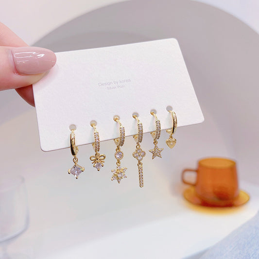 Set de 6 Aretes Copo de Nieve Amor Estrella con Moño - Image 2