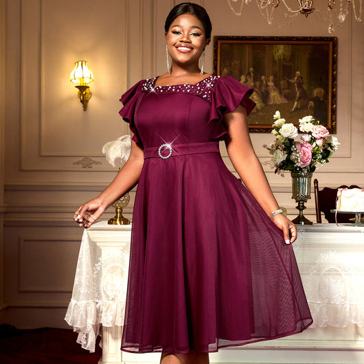 Vestido de Fiesta Elegante con Mangas Mariposa y Volantes para Bodas - Image 10