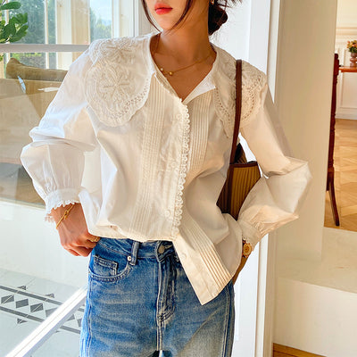 Blusa Blanca Estilo Francés con Cuello Muñeca y Mangas Voluminosas - Image 8