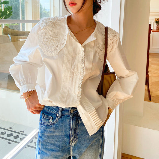 Blusa Blanca Estilo Francés con Cuello Muñeca y Mangas Voluminosas - Image 8