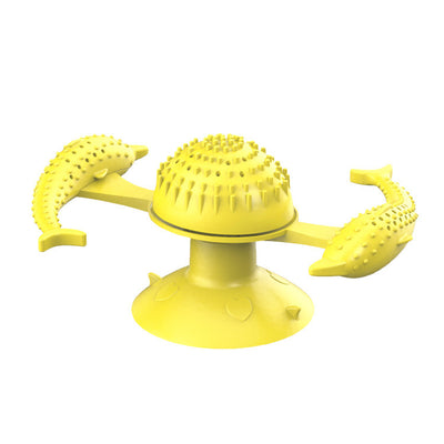 Blue pet toy for cats featuring a spinning windmill design with two dolphin-shaped arms and a suction cup base. - Image 3