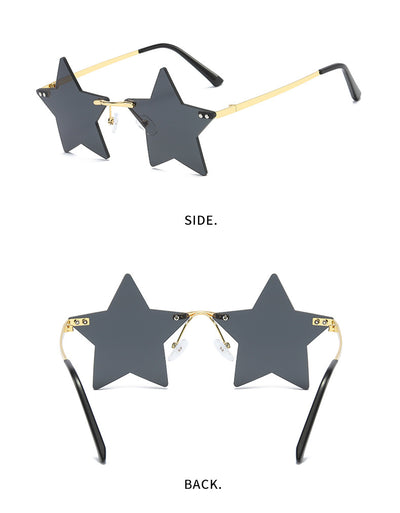 Rimless star fashion sunglasses with bright yellow lenses and gold-colored metal frames, featuring black earpieces. - Image 13