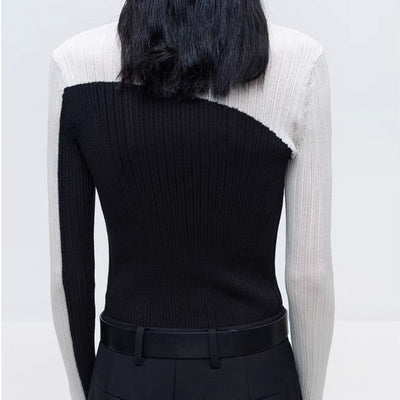 Cardigan Tejido Bicolor Irregular Ajustado de Manga Larga para Otoño e Invierno - Image 27