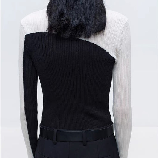 Cardigan Tejido Bicolor Irregular Ajustado de Manga Larga para Otoño e Invierno - Image 27