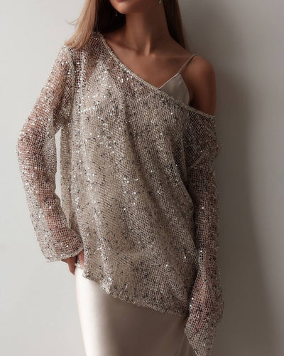Blusa Suéter Holgada con Lentejuelas y Detalles Calados - Image 20