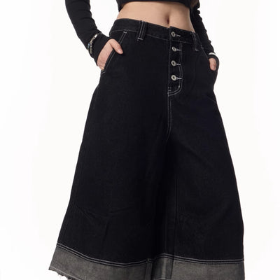 Pantalones Cortos Denim Estilo Retro Americano con Borde Deshilachado - Image 2