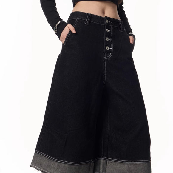 Pantalones Cortos Denim Estilo Retro Americano con Borde Deshilachado