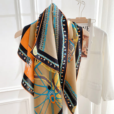 Pañuelo de Seda Estampado Naranja Clásico Grande - Image 7