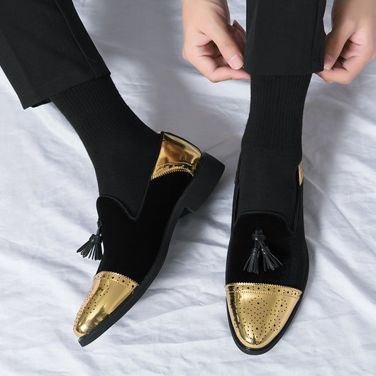 Zapatos de Cuero Puntiagos Dorados para Hombre - Estilo Coreano Británico - Image 12