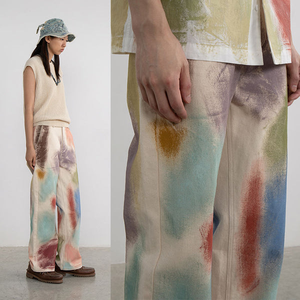 Pantalones Rectos Sueltos Pintados a Mano para Mujer