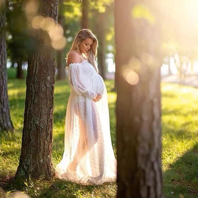 Vestido Premamá Hombros Descubiertos con Mangas Abullonadas y Estampado de Puntos - Image 9