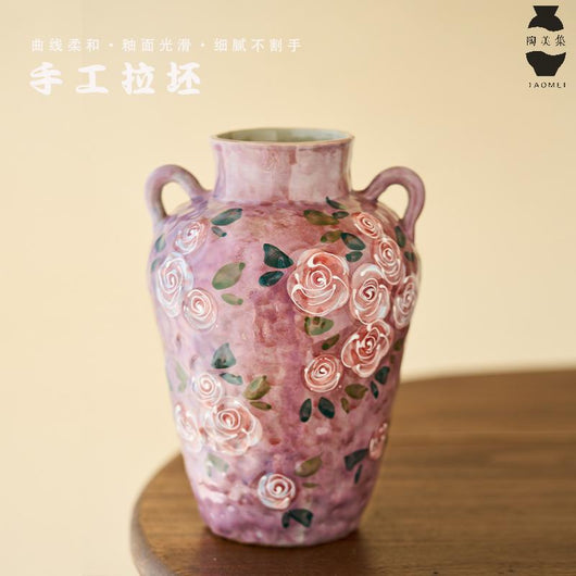 Florero de Porcelana China Pintado a Mano con Rosas - Image 5