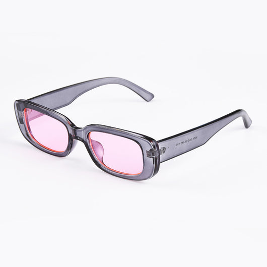 Rectangular tortoiseshell sunglasses with a small frame and dark gray lenses, angled on a white background. - Image 10