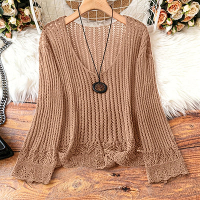 Suéter Calado Talla Grande para Mujer - Manga Larga Tejida Cuello V - Image 5