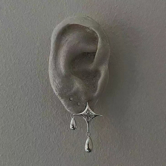 Aretes de Plata Esterlina Estrella Río Nocturno con Gota de Agua Tridimensional