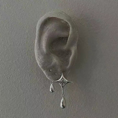 Aretes de Plata Esterlina Estrella Río Nocturno con Gota de Agua Tridimensional