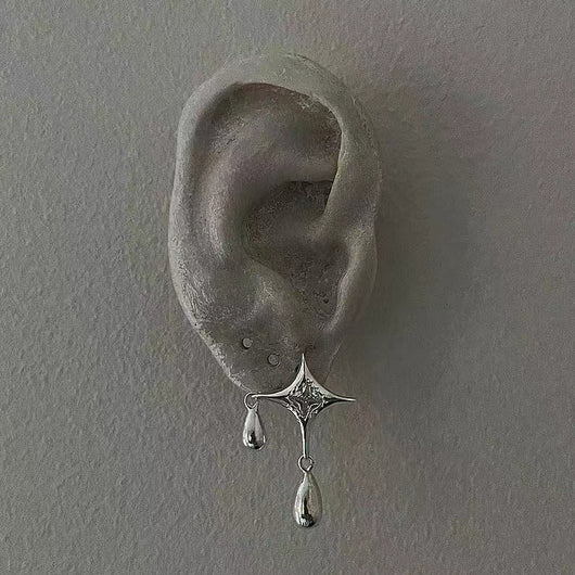 Aretes de Plata Esterlina Estrella Río Nocturno con Gota de Agua Tridimensional