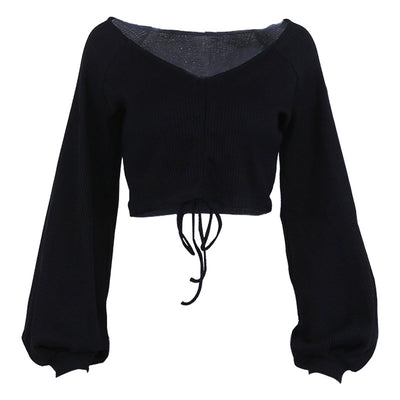 Blusa de Cuello V con Mangas Farol y Detalle Anudado en el Pecho - Image 5