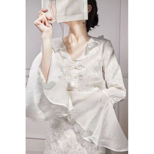 Conjunto Elegante Chino de Blusa y Falda - Estilo Sofisticado - Image 3