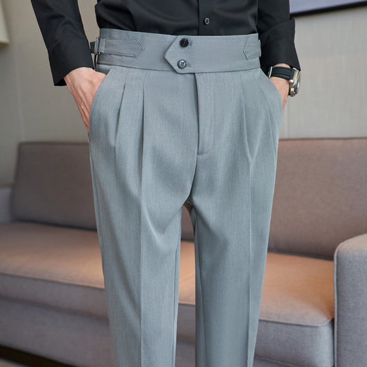 Pantalones Casuales Largos de Cintura Alta con Drapeado Elegante para Hombre - Image 4