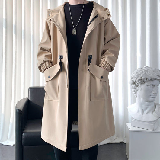 Chamarra Cortaviento Larga con Capucha y Bolsillos Amplios para Hombre - Image 2