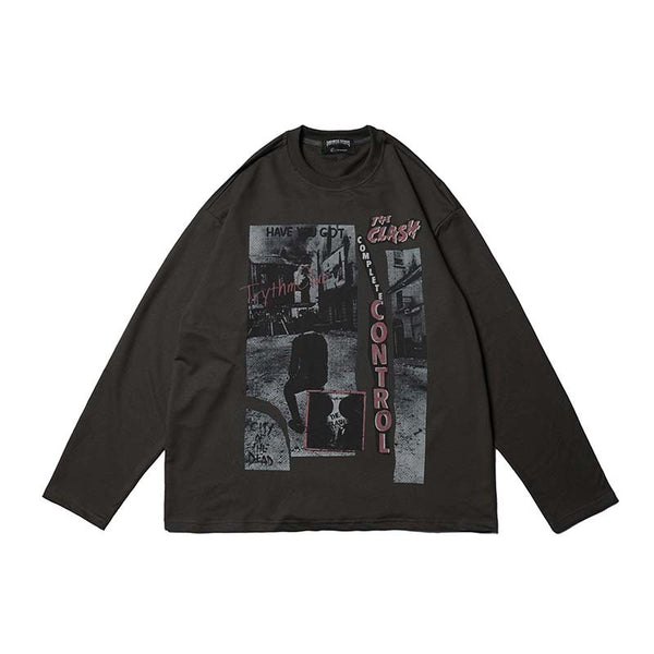 Playera Hombre Manga Larga Suelta con Estampado de Caracteres - Image 3