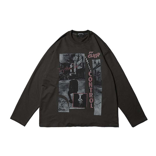 Playera Hombre Manga Larga Suelta con Estampado de Caracteres - Image 3