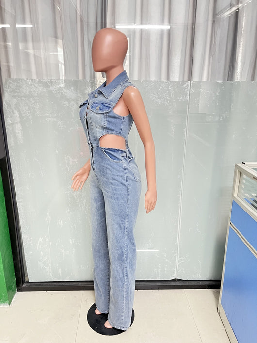 Jumpsuit Denim Elástico Slim Fit Cintura Alta Mujer - Image 18
