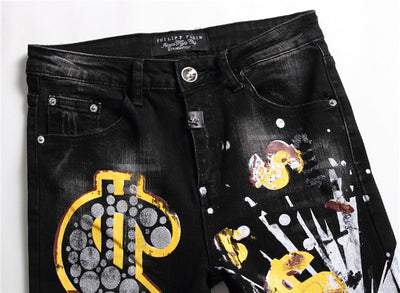 Pantalones Denim Slim Fit con Diseño de Personalidad para Discoteca - Image 31