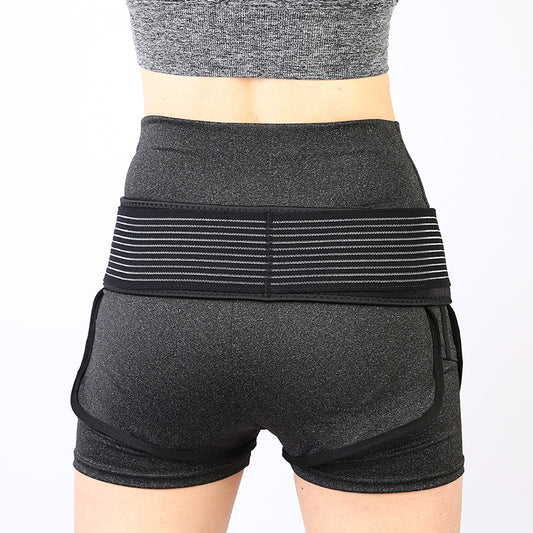 Black adjustable retractable hip lifter correction support belt, folded on a white background. - Image 2