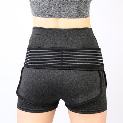 Black adjustable retractable hip lifter correction support belt, folded on a white background. - Image 2