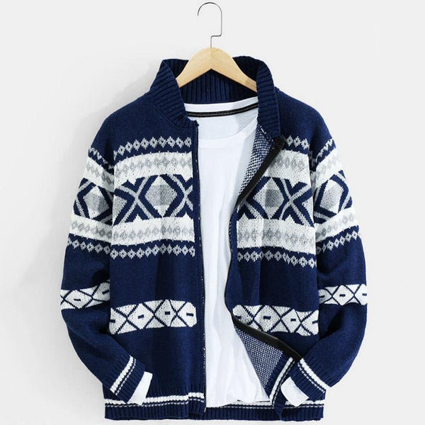 Cardigan Suéter Jacquard con Cierre para Hombre