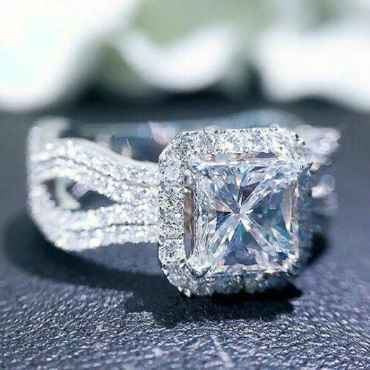 Anillo de Compromiso Deslumbrante con Circonita Diamante Completo para Mujer - Image 4