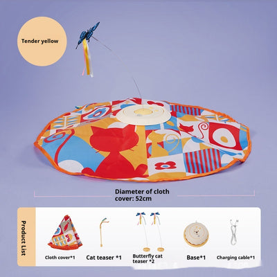 Electric cat toy with a colorful 52cm diameter cloth cover, a central base, and a rotating butterfly teaser. - Image 3