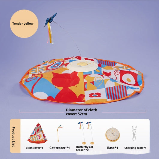 Electric cat toy with a colorful 52cm diameter cloth cover, a central base, and a rotating butterfly teaser. - Image 3