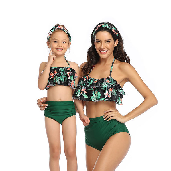 Traje de Baño para Madre e Hija - Bikini de Cintura Alta con Volantes