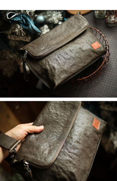 Bolsa de Cuero para Hombre Bandolera Un Hombro Piel Vacuna Suave - Image 15