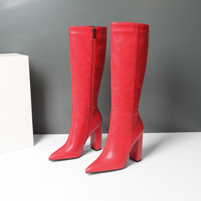 Botas Altas de Tacón Grueso Punta Afilada para Otoño e Invierno - Image 44